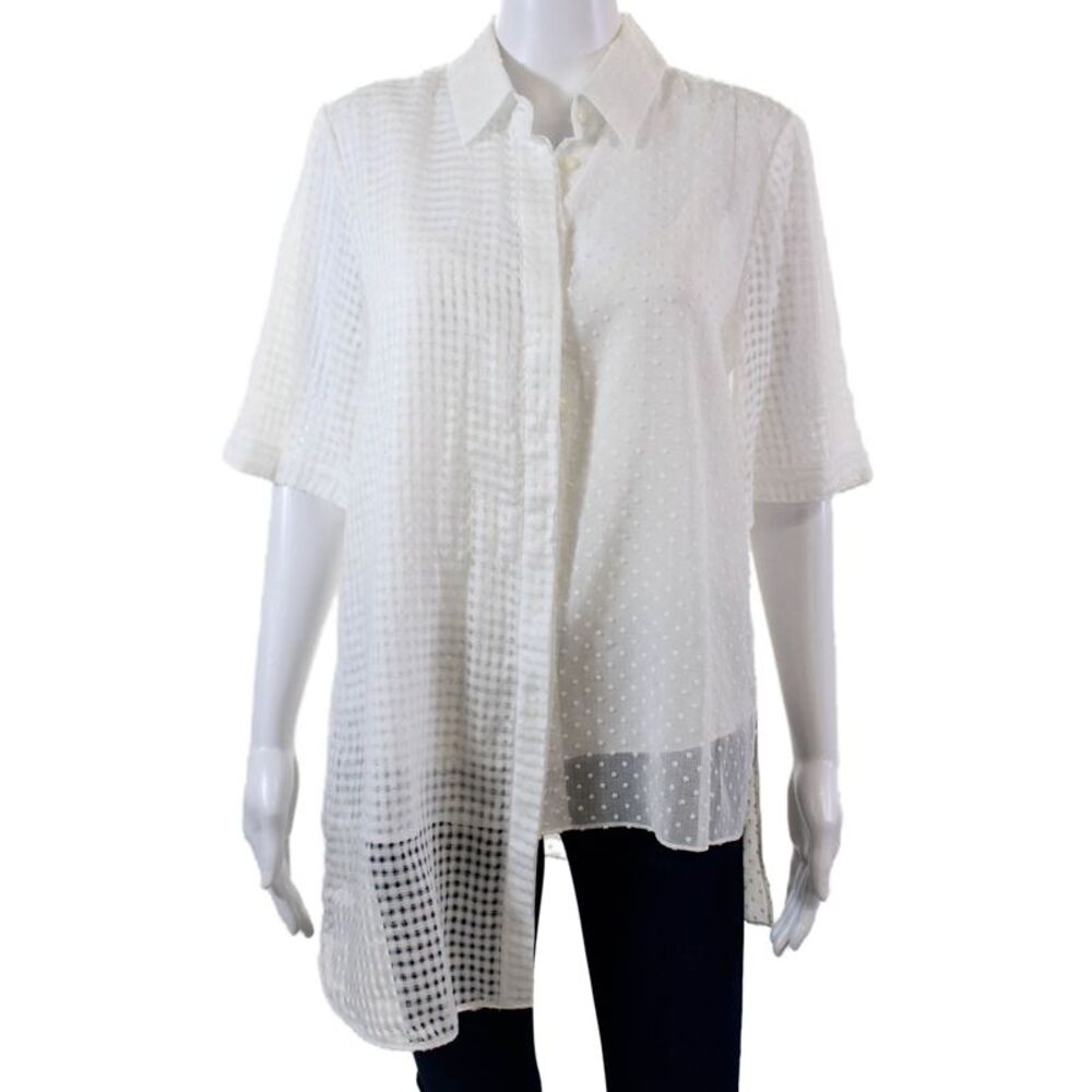 Kimora Lee Simmons Womens Textured Printed Button Down Shirt Set White Size 6 8